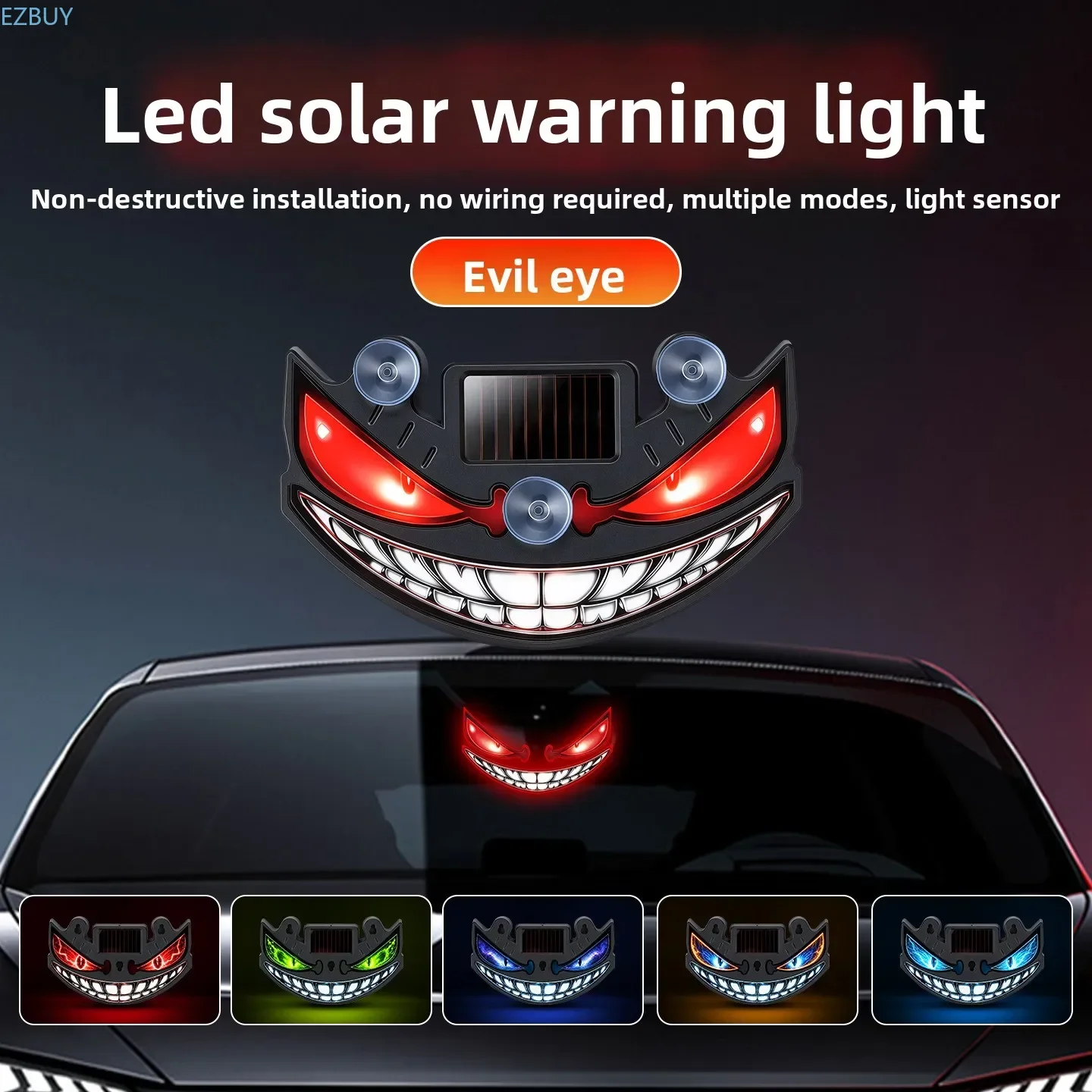 Universal Solar LED Demon Eye Light Dynamic Anti‑Rear‑End Warning Lamp Triangle Window Car Ambient Decor Light