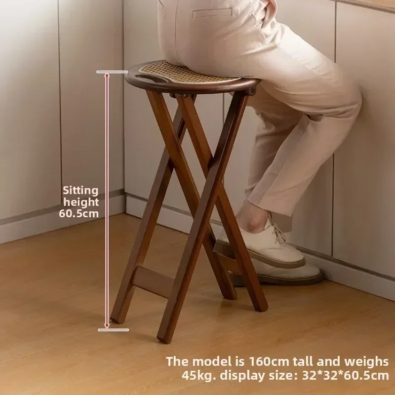 Folding round stool household dining stool living room Mazar stool adult high stool bar stool outdoor portable small bench chair