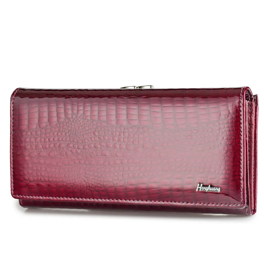 Genuine Leather Women\'s Wallet Crocodile Pattern Designer Female Coin Purses Card Holder Magnetic Snap Ladies Money Clutch Bags