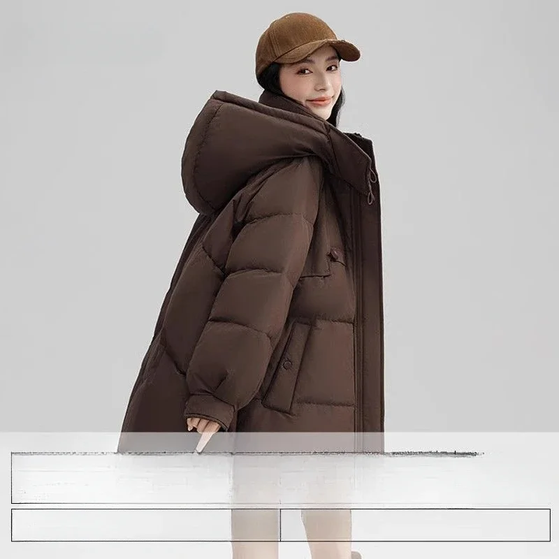 Women Down Jacket Medium Length Ultra-thick White Duck Puffer Hooded Female Warm Coats Winter Overcoat 2023 New Fashion B110