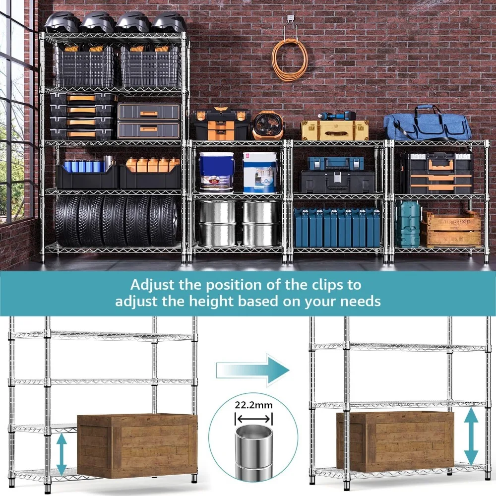 Stalen 5-laags gereedschapsrek Stalen organizer Draadrek voor thuis, garage, 1750 LBS Capaciteit 17,7" D X 47,2" B X 72,3" H