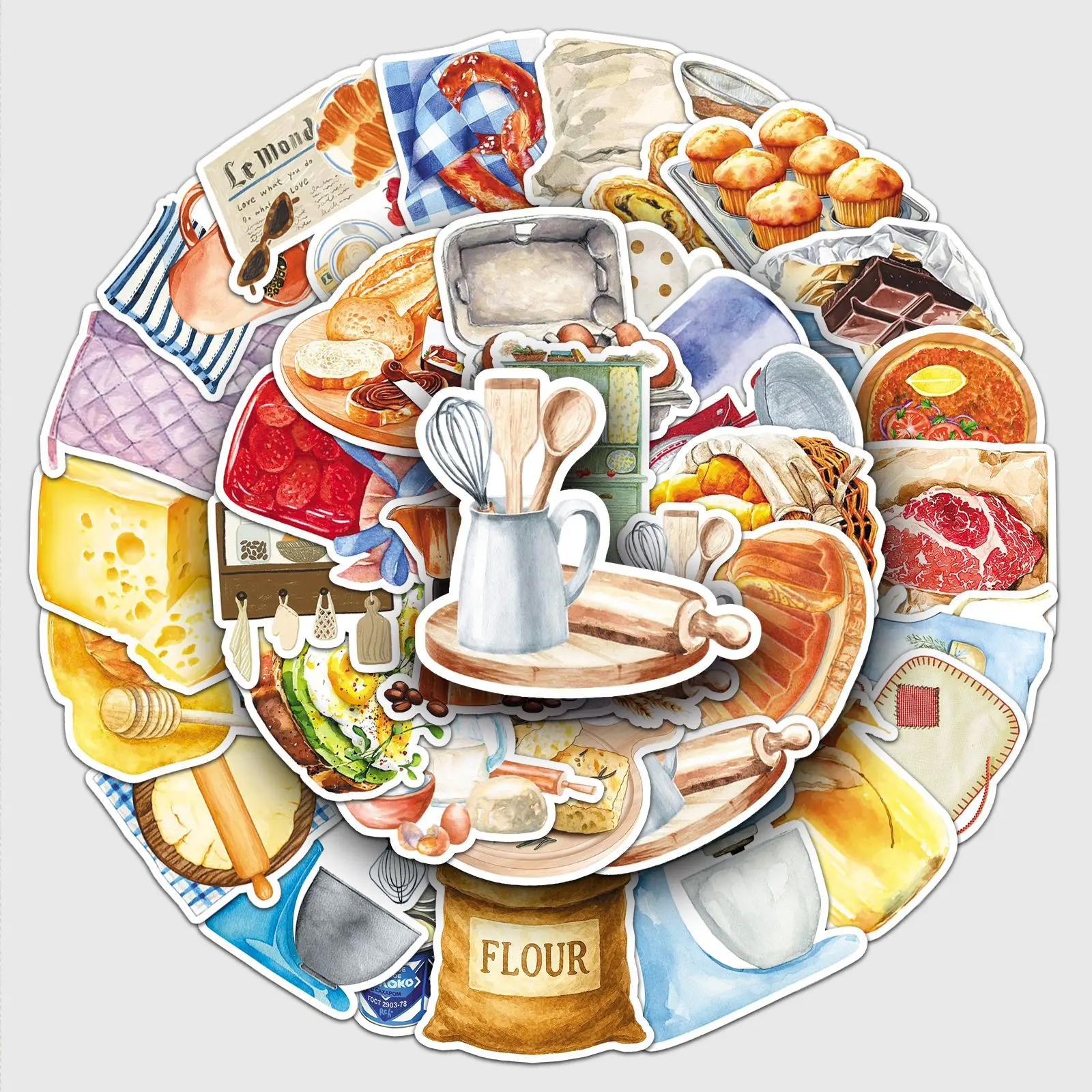 

50PCS Baking Time Sticker Creative Retro Dessert Kitchenware Graffiti Decal DIY Decoration Water Glass Refrigerator Diary Desk