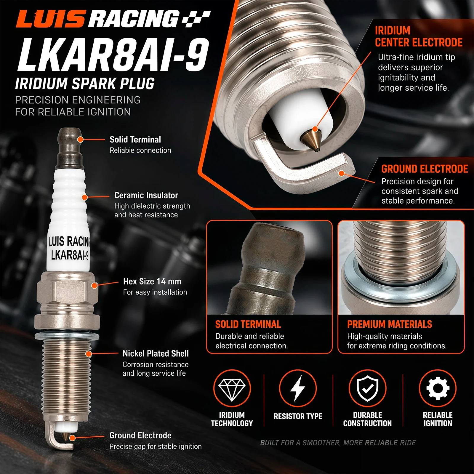 LUIS RACING LKAR8AI-9 Vela de  - Motorcycle Spark Plug avaliação e preço