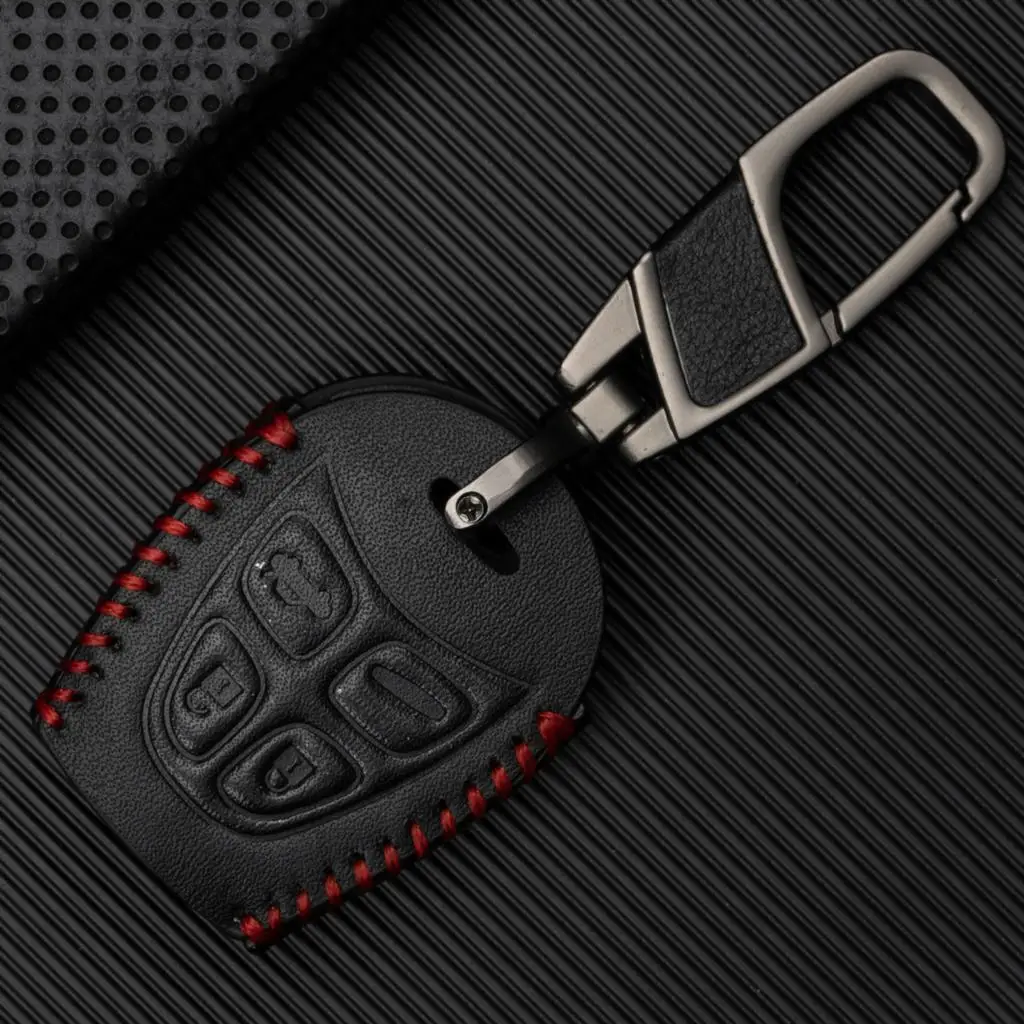 4 Button Remote Car Key Fob Alloy Zinc Chain Ring PU Leather Cover Case Shell Keyless Entry For Saab 9-3 2003-2009 9-5 2003-2007