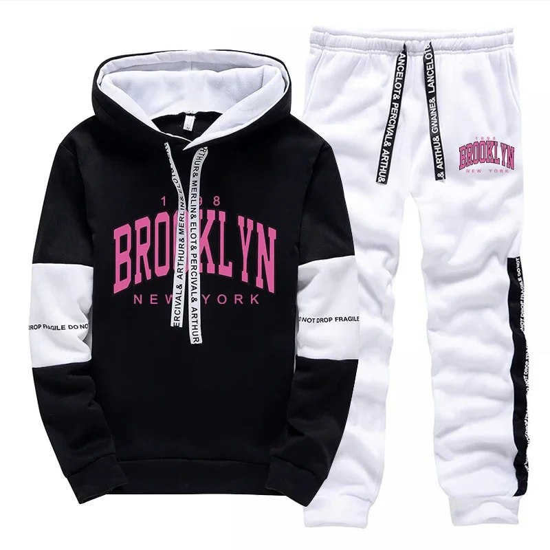 Black White Women's Tracksuit Hot Sales Casual Hooded Sweatshirts Outdoors Sports Jogging Clothing Versatile Single Hoodie Pants