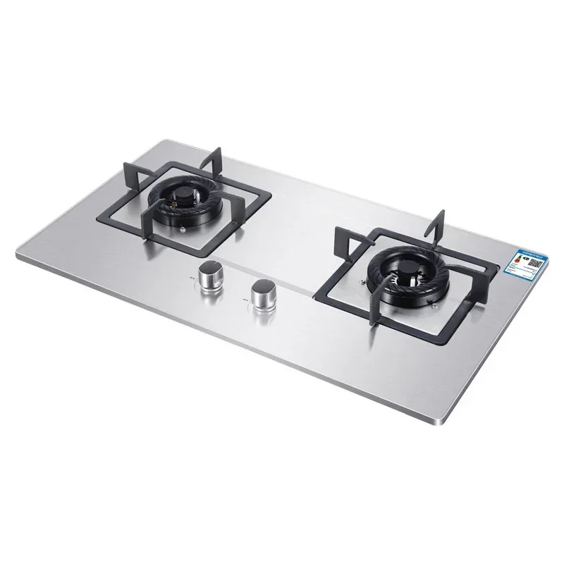 220v Home Household Energy-Saving Gas Stove Stainless Steel Glass Stove Double-Head Natural Gas Stove Electronic Pulse Ignition