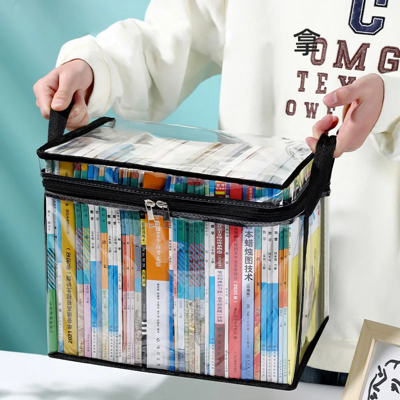

Foldable Clear PVC Book Storage Box for Dorm & Classroom Dustproof Desk Organizer Extra Thick PVC Storage Bin for Old Textbooks