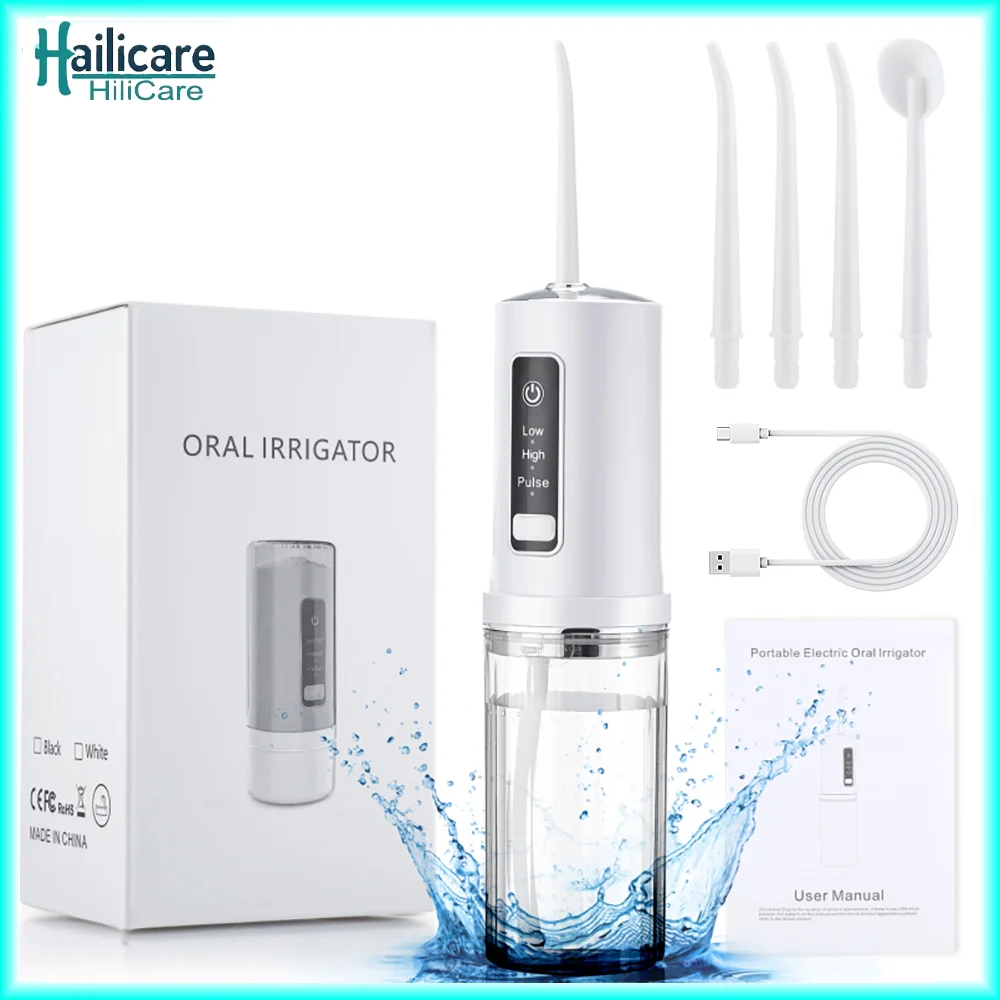 

Oral Irrigator Portable Dental Water Flosser USB Rechargeable Water Jet Floss Tooth Pick 4 Jet Tip 230ml 3 Modes Teeth Clean