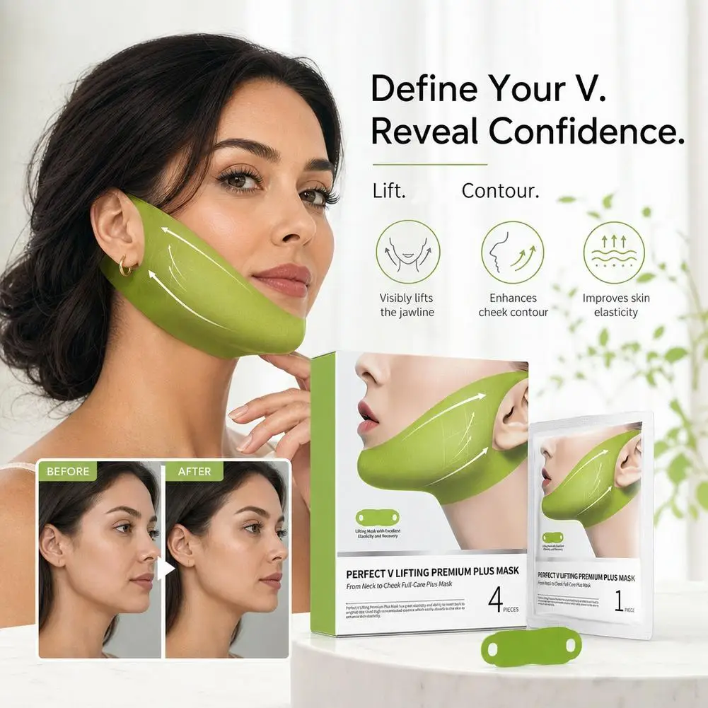 4Pcs/Box Collagen V Shaped Firming Lifting Mask Cactus Hydrating Gel Patch for Double Chin Cheek Care