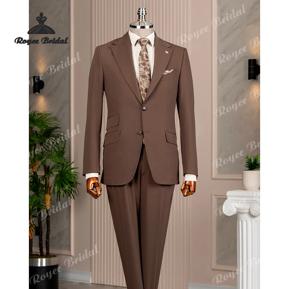 Reddish Brown Two Piece Single Breasted Men's Wedding Suit 2026 Notch Lapel Business Evening Suit Customized trajes para hombre