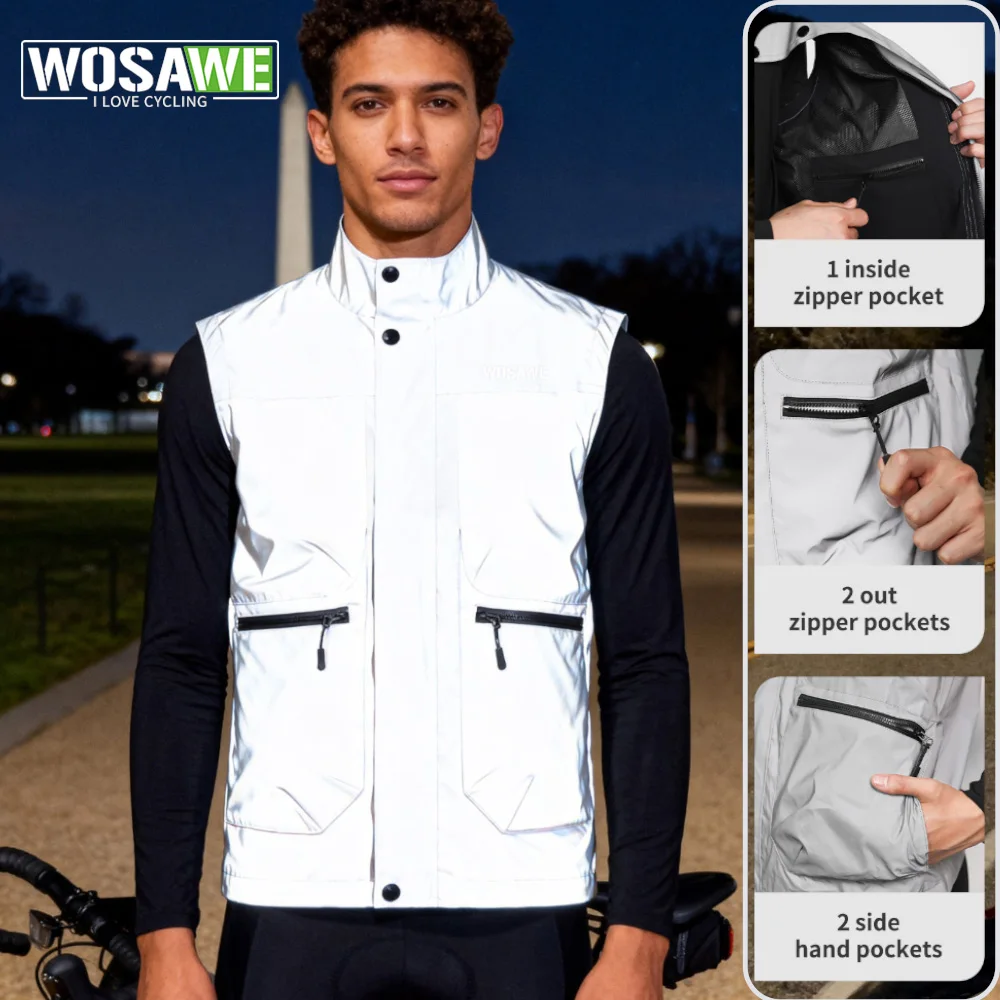 

WOSAWE High Visibility Cycling Vest Windproof Mountain Bike Jacket Sleeveless Gilet Road Bicycle Waistcoat Hip-hop Streetwear