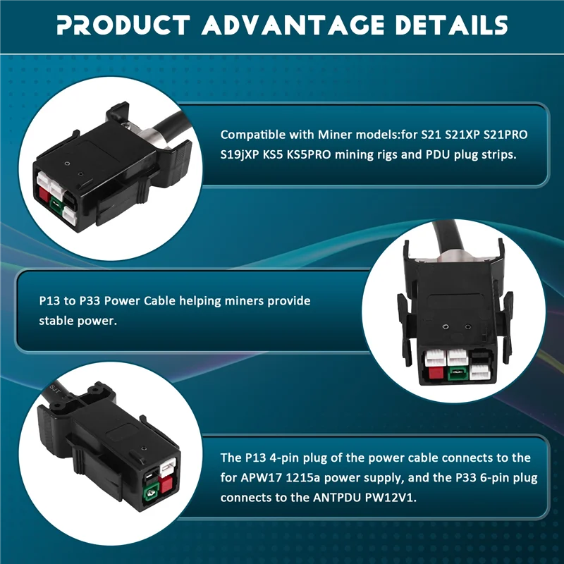 P13 To P33 Power Cable For Antminer S21 S21XP S21PRO S19jxp KS5 KS5PRO Mining Rigs And PDU Plug Strips