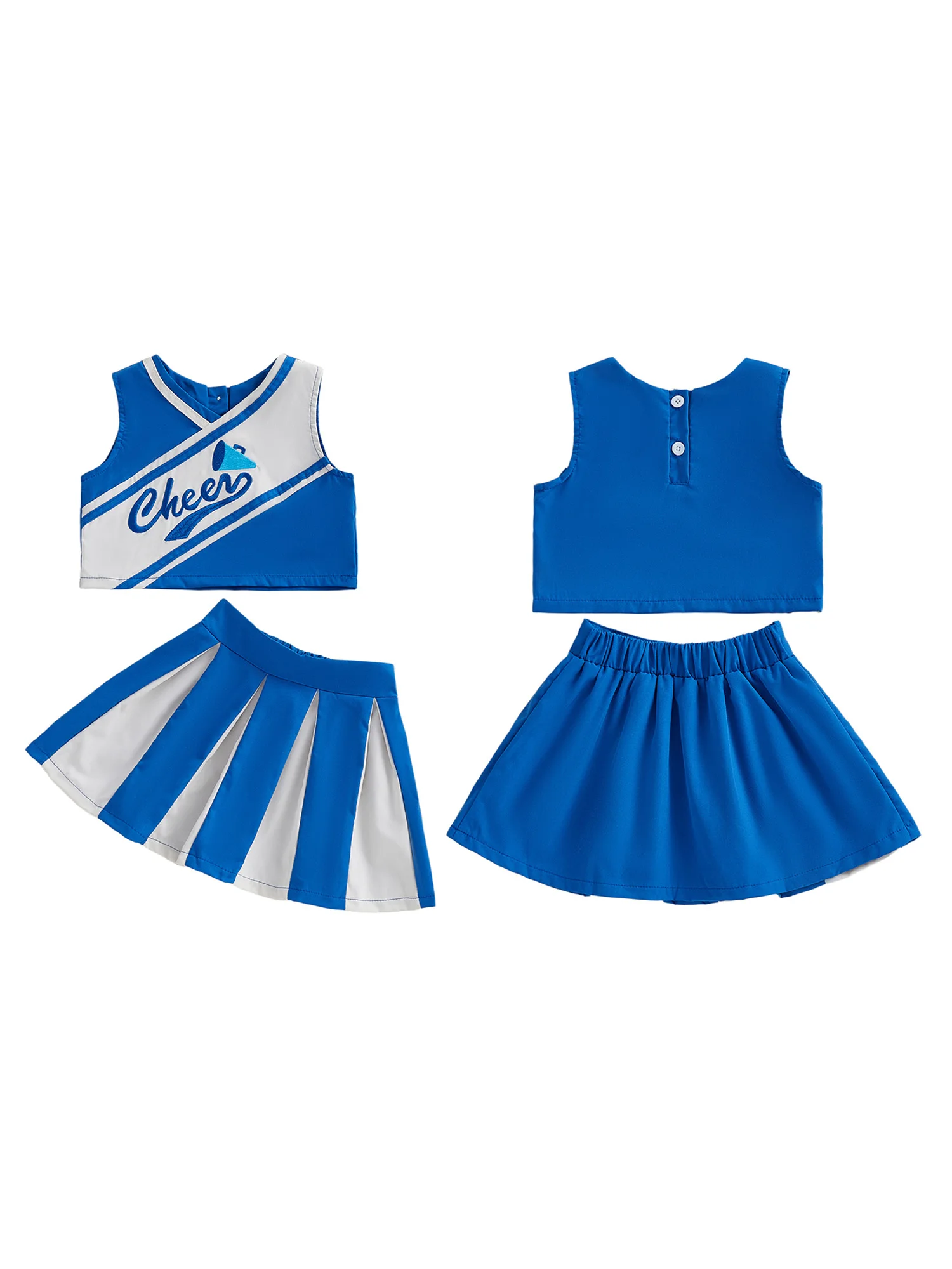 

Adorable Baby Girl Cheerleading Costume with Vibrant Color Block Design Sleeveless Top and Flared Skirt Ensemble for Toddlers