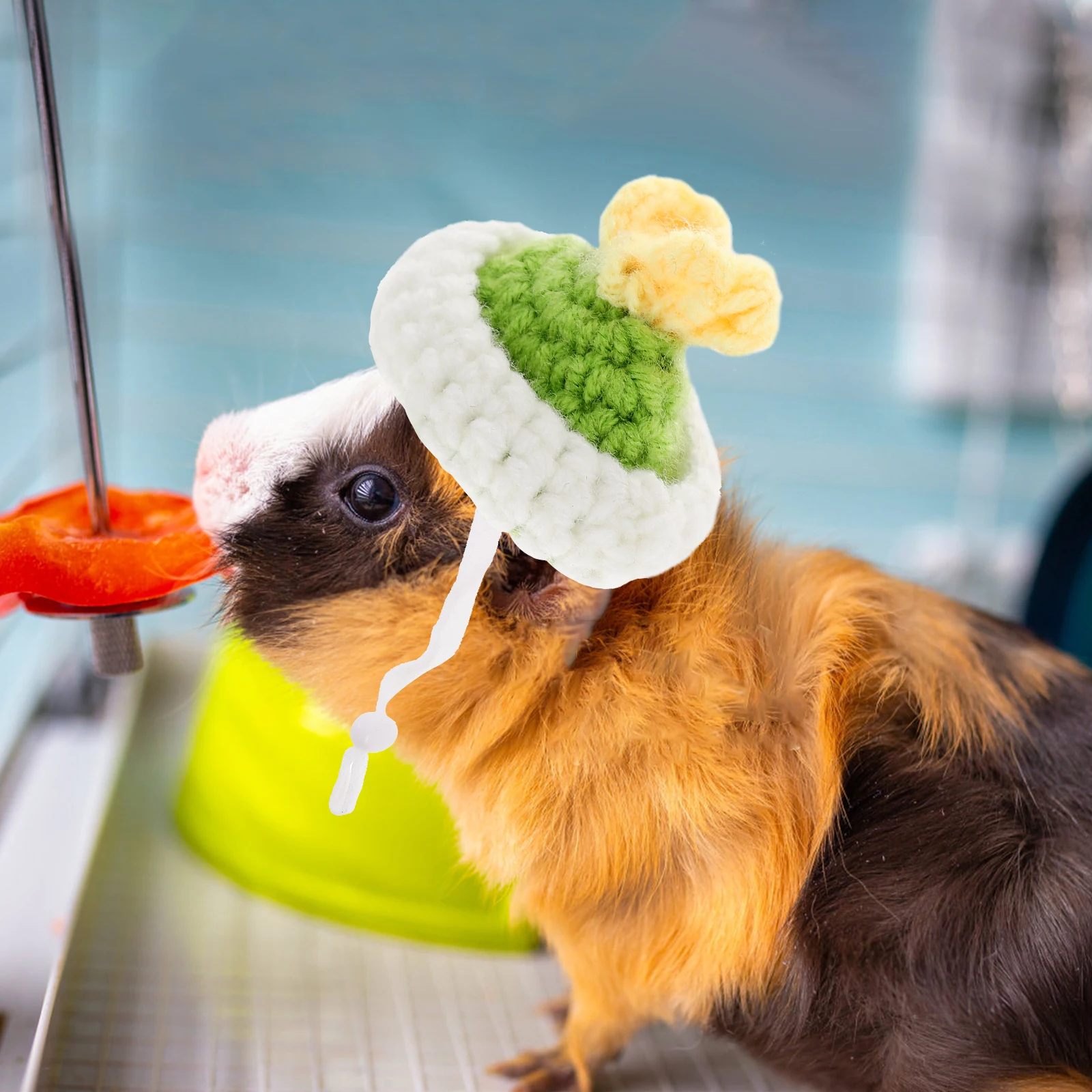 

Green Bud Hamster Hat for Small Prop Adjustable Halloween Costume Knitted Snake Squirrel Guinea Pig Pet Supplies