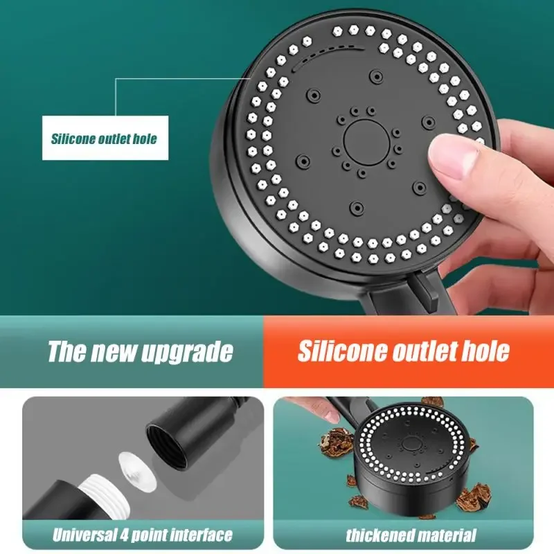 Nuovo soffione doccia ad alta pressione a 8 modalità resistenza alla caduta soffione doccia portatile nero accessori per doccia da bagno a risparmio idrico
