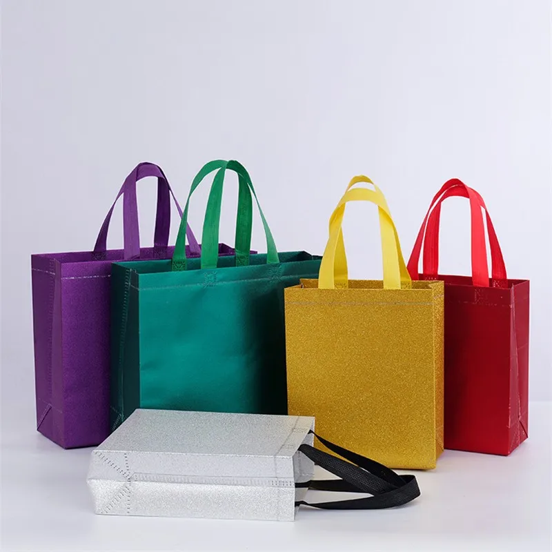 StoBag 10pcs Laser Non-woven Tote Shopping Bags Fabric Portable Waterproof Eco Storage Reusable Pouch Custom Logo(Extra Fee)