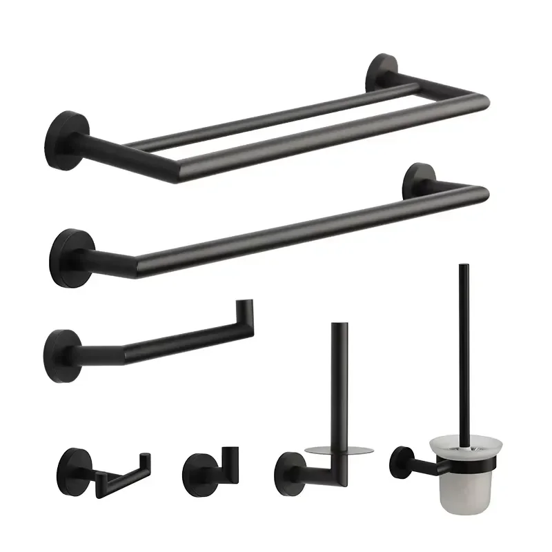 Wall Mounted Bathroom Accessories Set Stainless Steel Matte Black Bath Hardware Kit