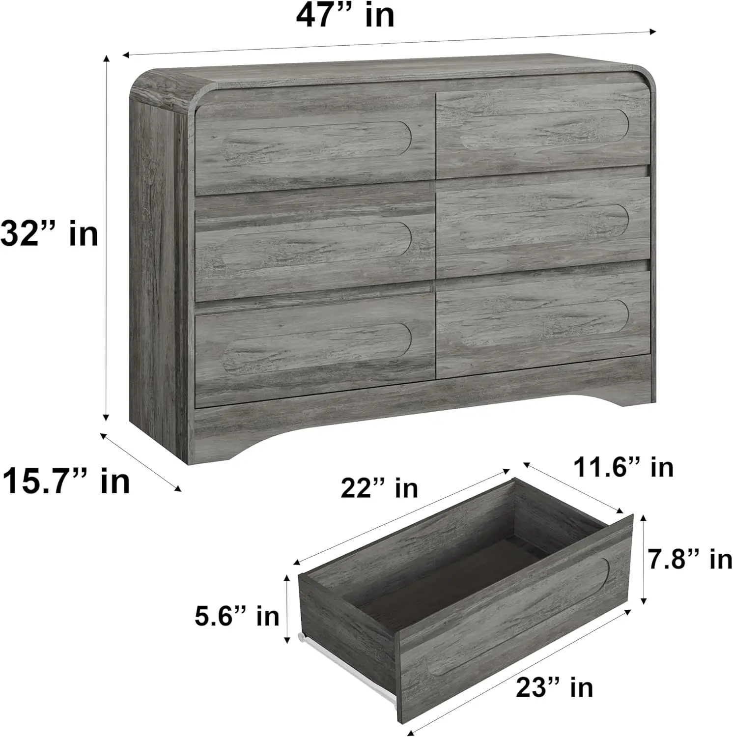 Dresser for Bedroom, 6 Drawer Dresser, 47