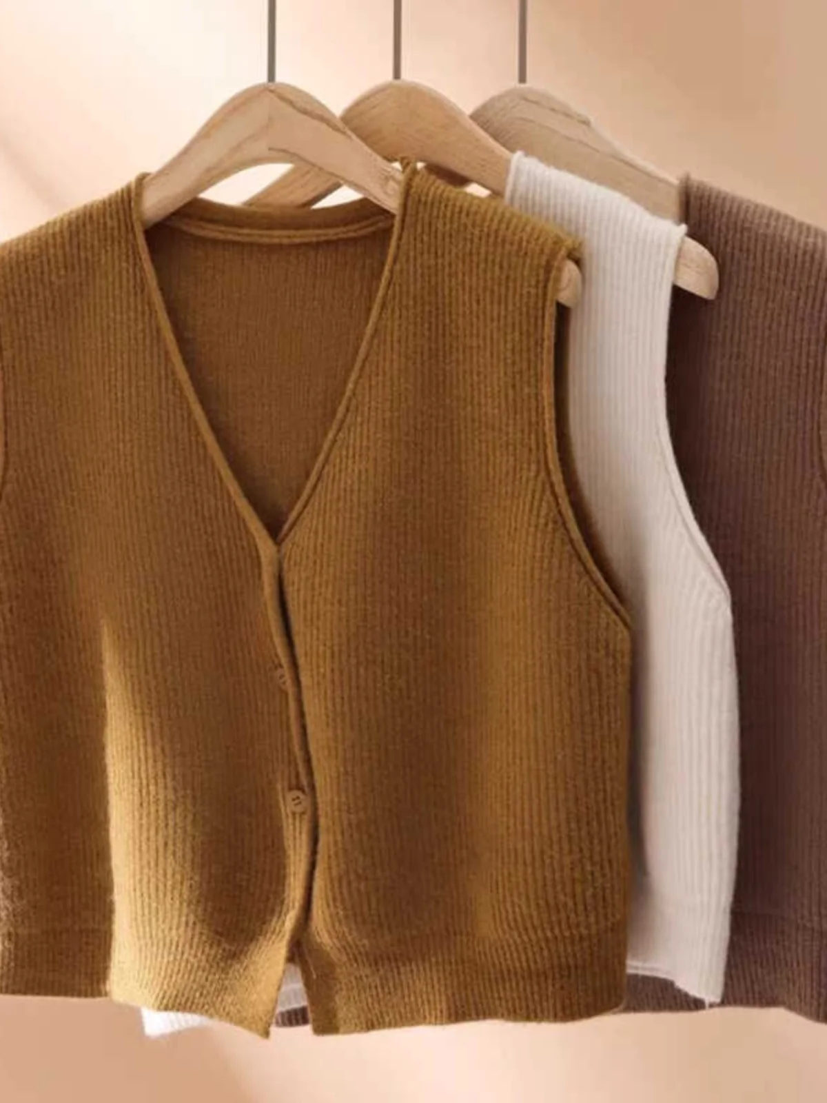 Dames V-Ne Gebreide Trui Vest Bovenkleding Vest Herfst 2023 Nieuw Sle Gelaagdheid Top Faion Veelzijdig Basic Sle Pure Kleur