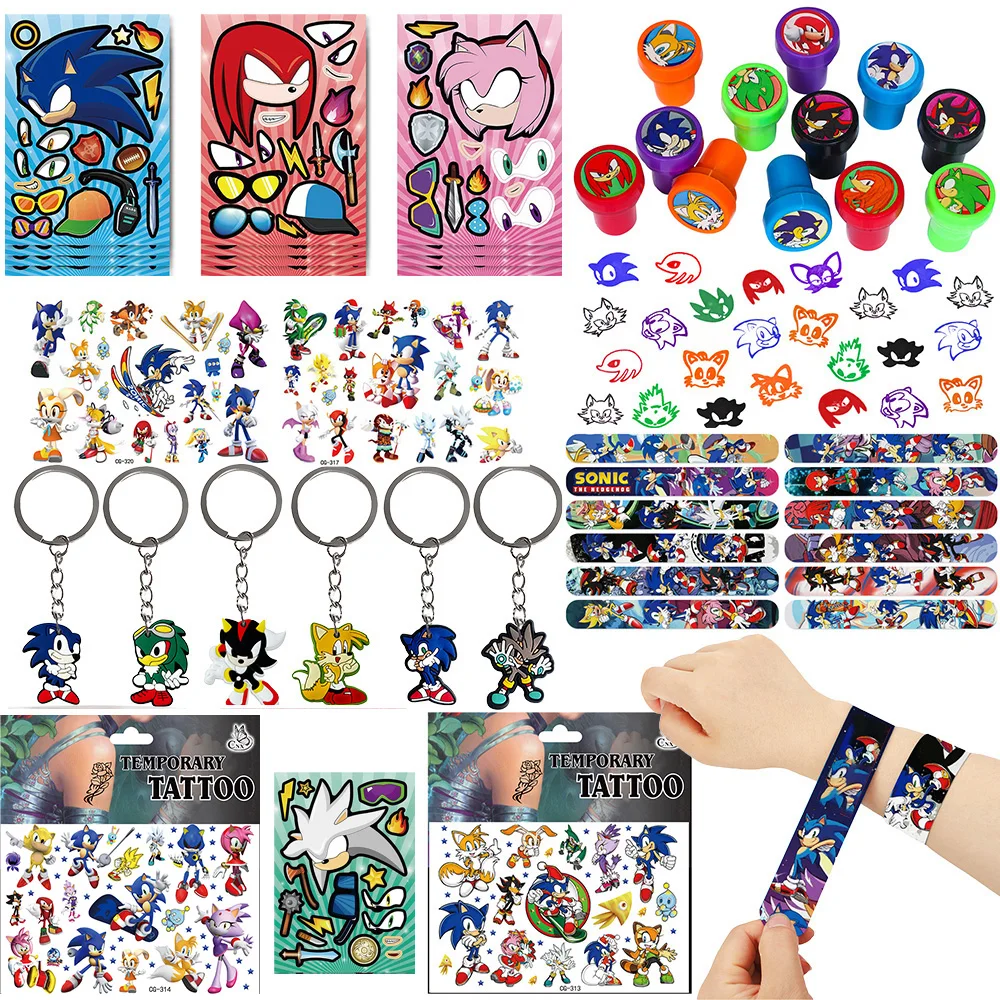Cadeaux de fête d'anniversaire Sonic le Hérisson bleu, Kits cadeaux, Porte-clés, Bracelets à clip, Autocollants, Sachets de surprises pour invités, Cadeau pour invités, Baby Shower