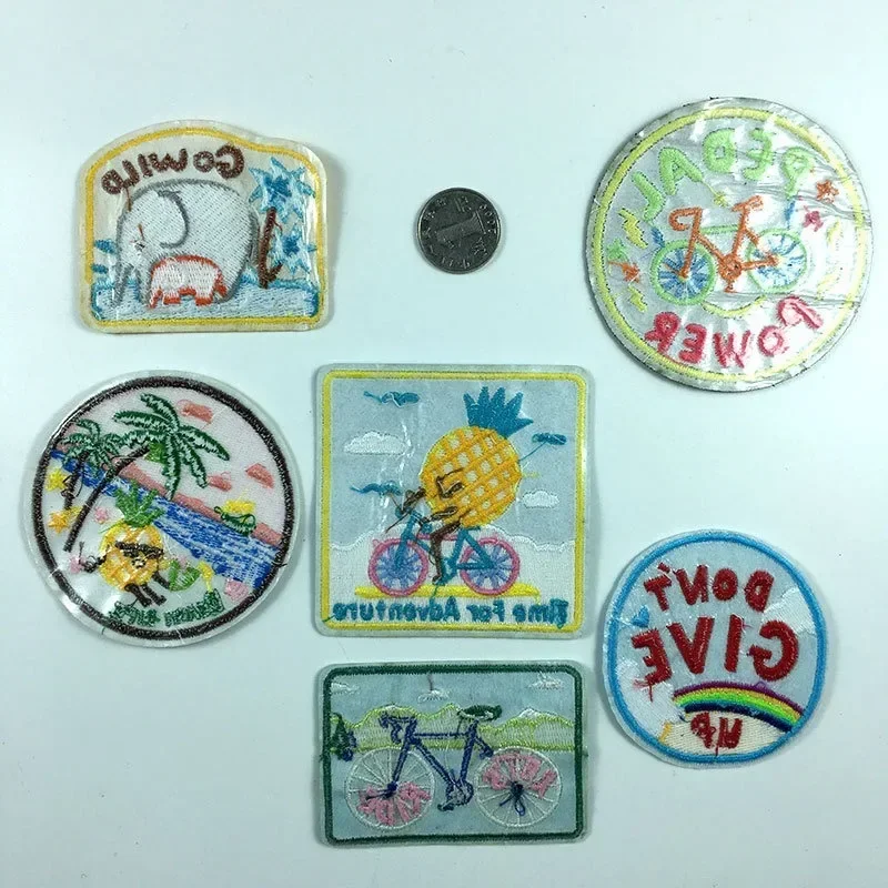 Cartoon Pineapple Bicycle Elephant Alien Rainbow Flying Saucer Rocket UFO Planet Children's Clothing Adhesive-backed Embroidery
