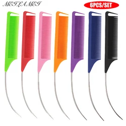 6PCS Professional Candy Color Hair Styling Pointy Curved Tail Comb for Wig Partition Braid Hair Dye and Highlights Hair Tool