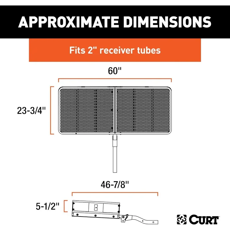 CURT 18153 60 x 24-Inch Basket Hitch Cargo Carrier, 500 lbs Capacity, Black Steel, 2-In Folding Shank