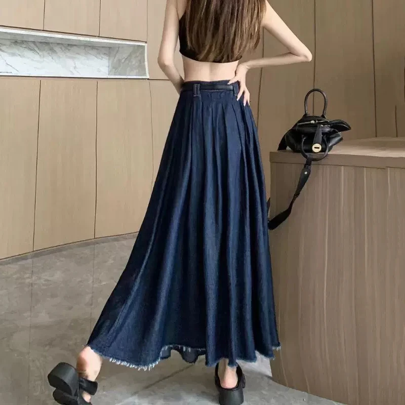 New Women Spring Summer Denim Skirt Fashion Vintage High Waist A-Line Ragged Denim Skirt Casual Loose All-match Jeans Skirt