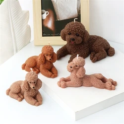 3D sdraiato Teddy Dog stampo per candele in Silicone barboncino animale sapone stampo in Silicone cane stampo cucciolo Decor cera di soia candela gesso resina arte