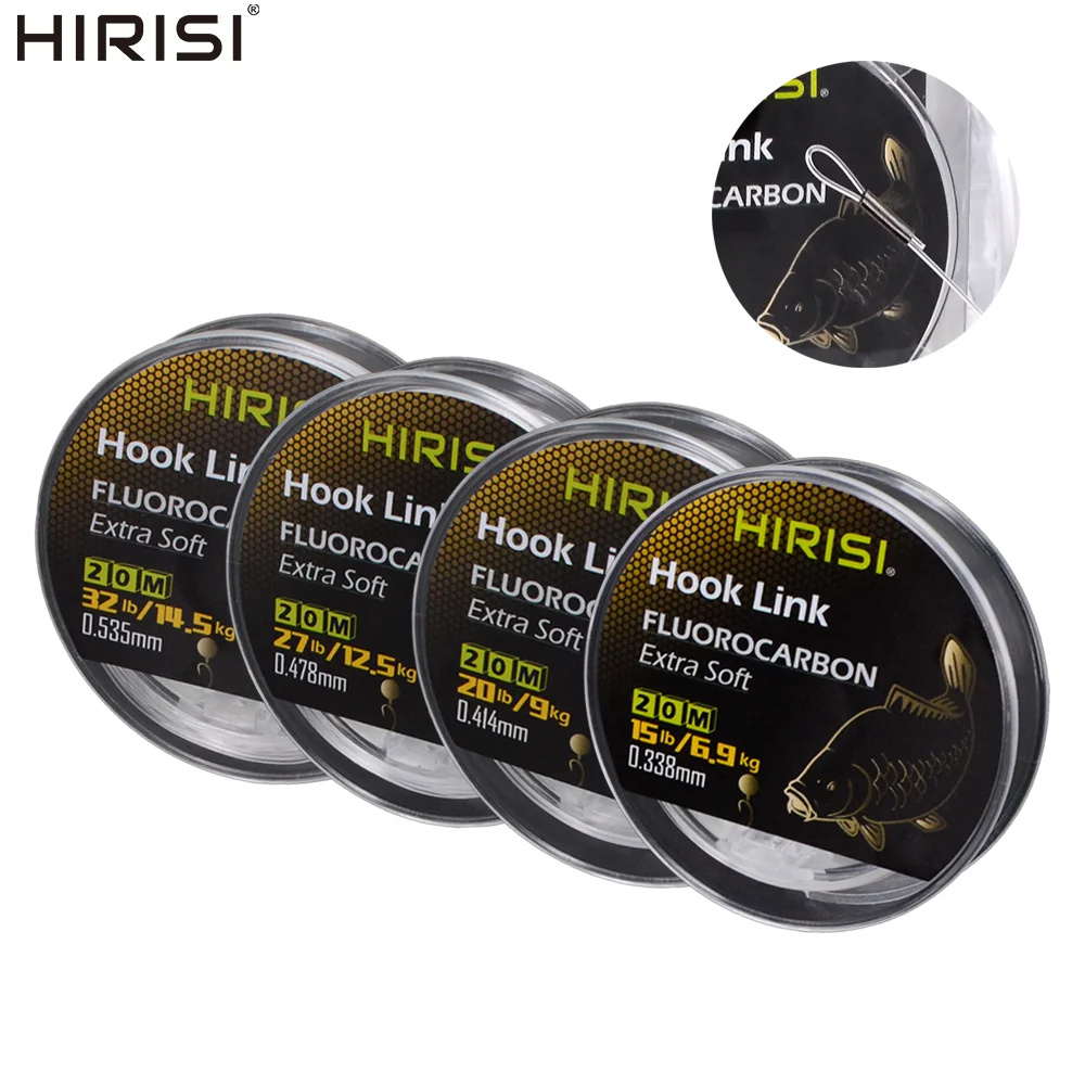 Hirisi 20M pêche à la carpe ligne de liaison à crochet en fluorocarbone Super rigide pour plate-forme de Chod de carpe ligne de liaison à crochet de haute qualité 15/20/27/32LB