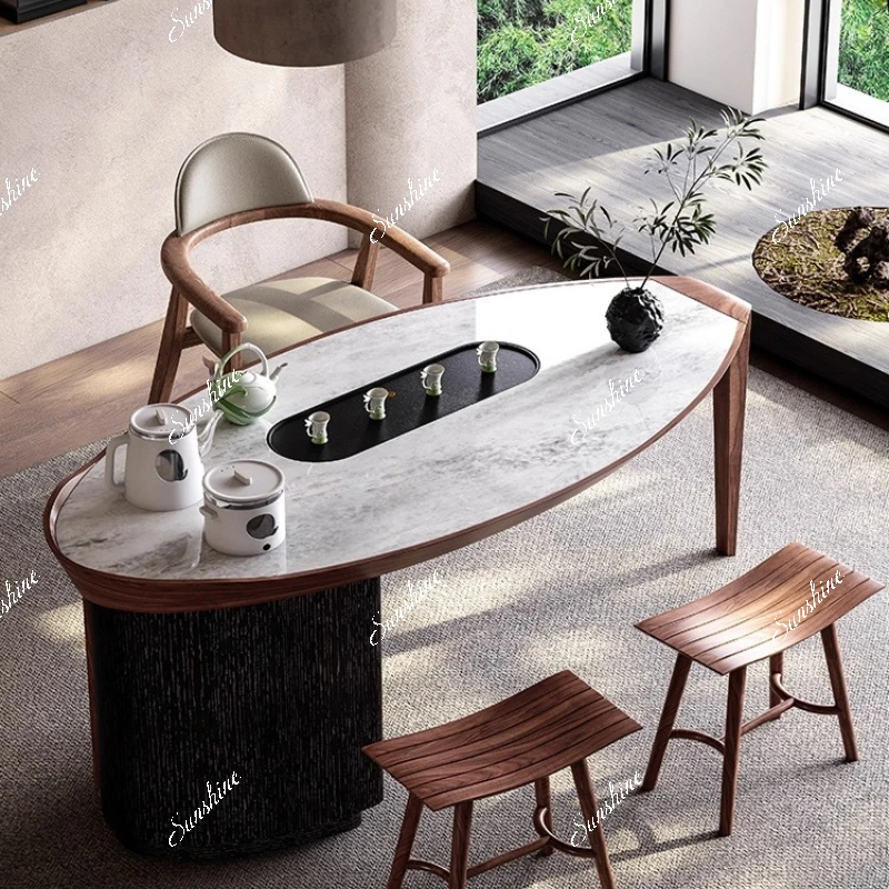 

Italian minimalist solid wood tea table modern light luxury kung fu tea table tea table