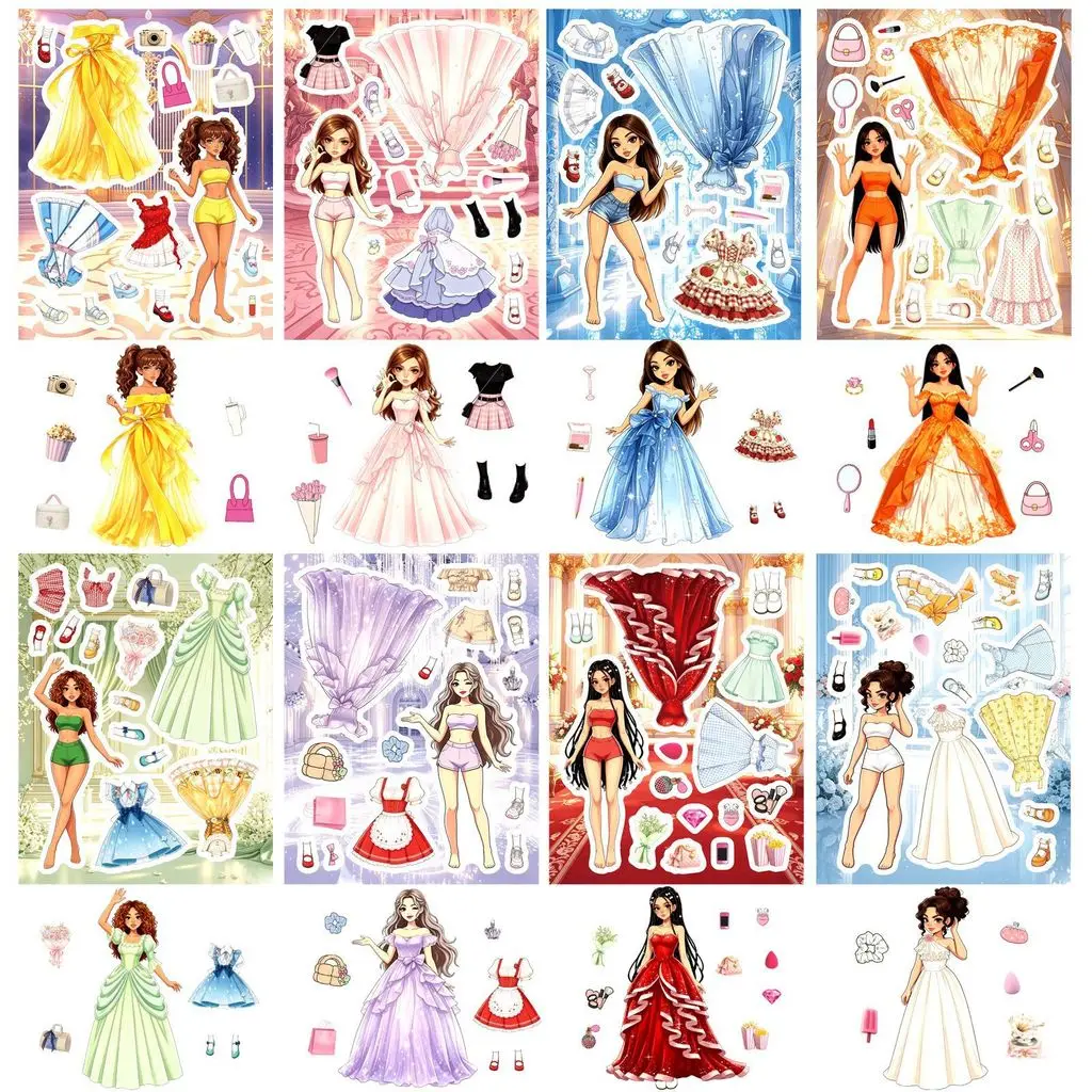 Character Princess Outfit Changing Sticker Pack 8 Sheets, Waterproof Stickers, Great for Scrapbook & DIY RecordingYourLife Store