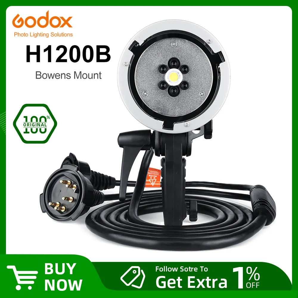 Godox AD-H1200B 1200W Portable Off-Camera Light Lamp Flash Head for Godox AD600 AD600M Wireless Strobe Flash (Bowens Mount)