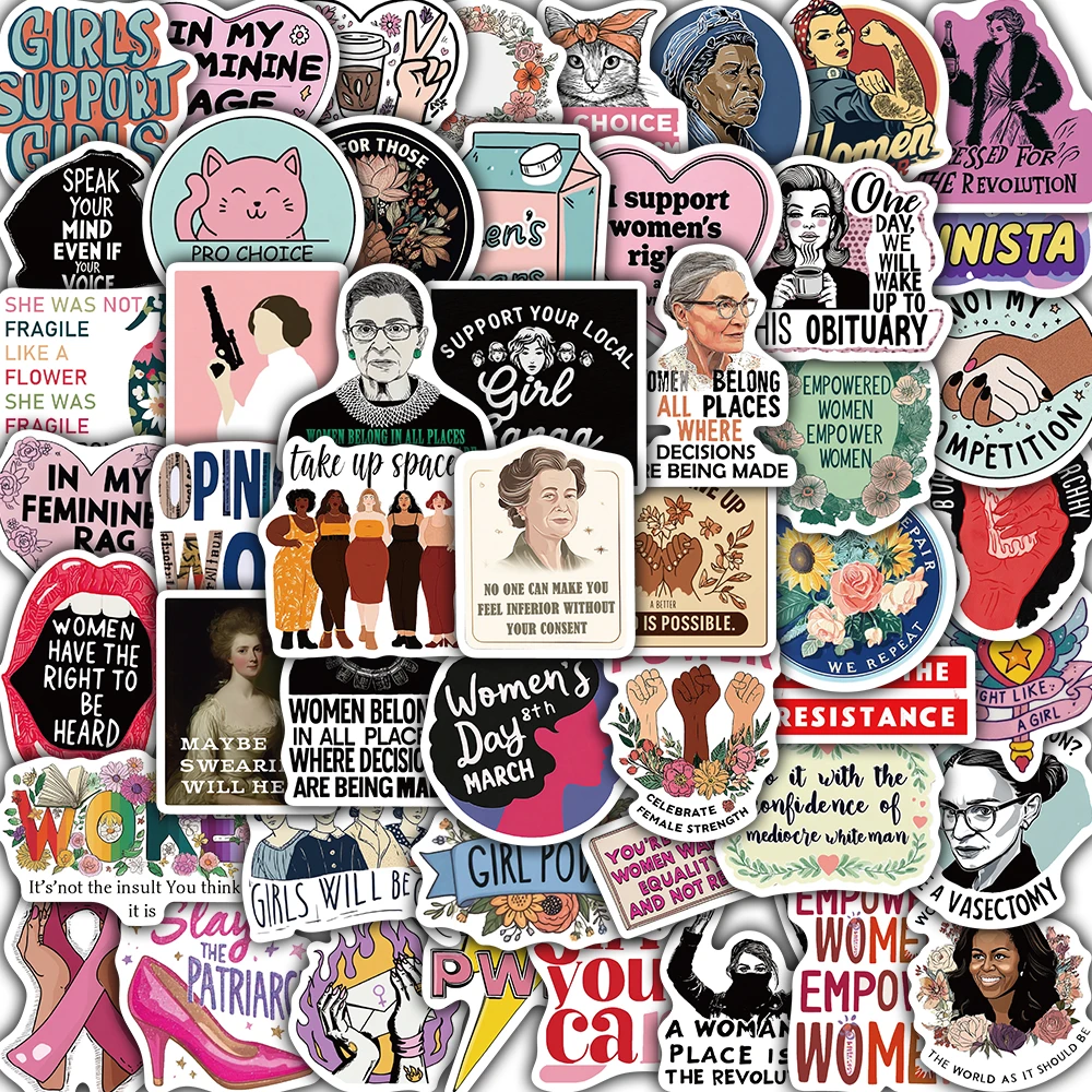 50PCS Cute Cartoon Feminism Supporting Women Sticker Notebook Living Room Colorful Skateboard Motorcycle Graffiti Decorative