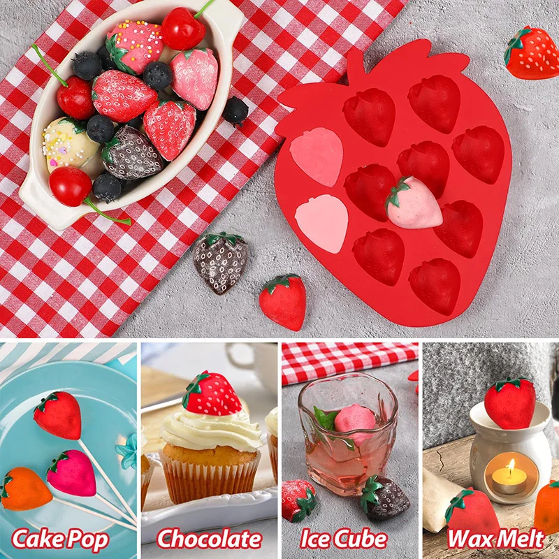 Strawberry Ice Cube Tray Strawberry Silicone Moulds for Chocolate Candy Cake Cupcake Soap Baking Jello Cookie Wax Crayon Melts