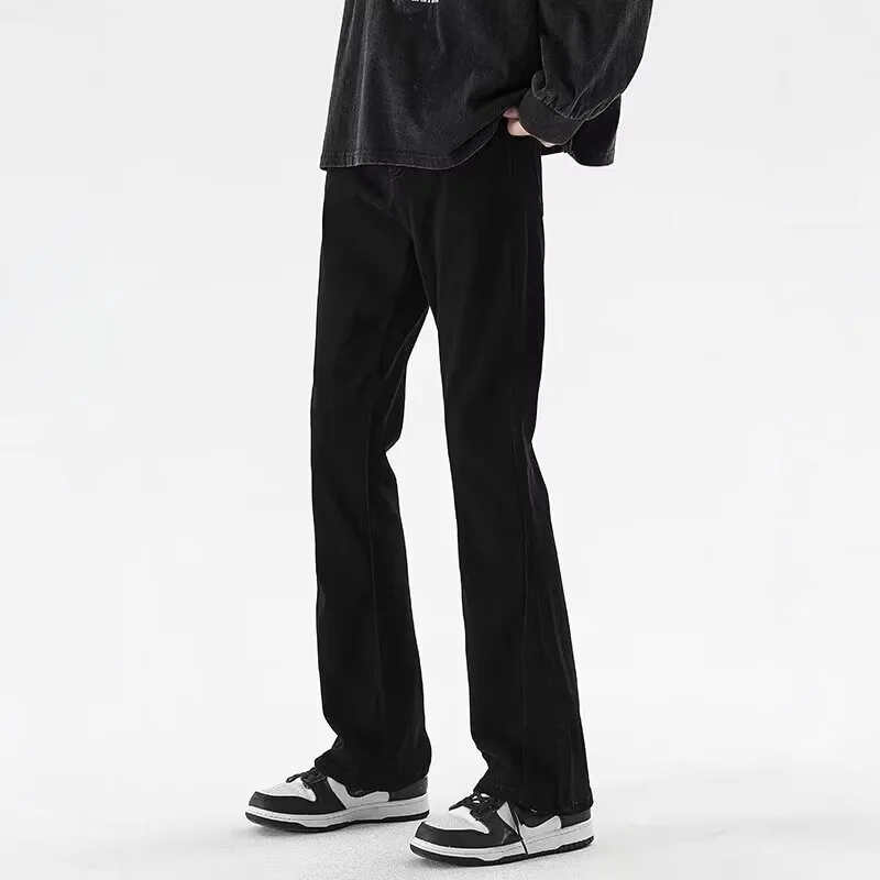 

Harajuku стираные мешковатые повседневные расклешенные джинсовые брюки Y2K мужские брюки осенние винтажные прямые широкие черные джинсы мужская уличная одежда