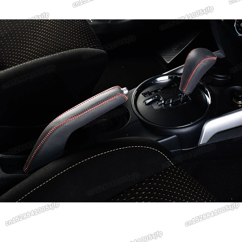 leather car handbrake gear shift knob cover for mitsubishi rvr outlander sport  2013 2014 2015 2016 2017 2018 2019 2020 2021