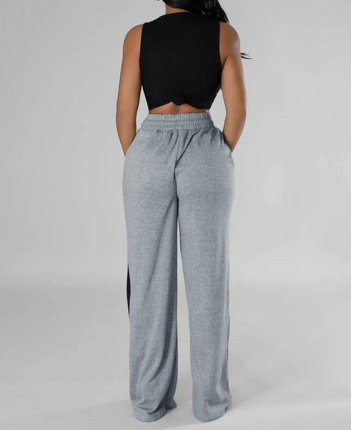 European and American 2024 Summer New Women's Casual Loose Striped Patched Drawstring Sports Pants