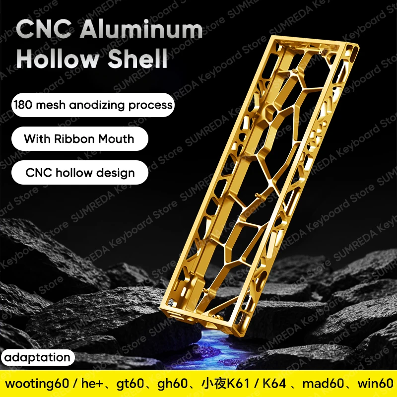 Holy60 Wooting 60HE GH60 Custom Hollow Aluminum Keyboard Case 60% Layouts Shell for Mad60he Aula Win60 GT60 Keyboard