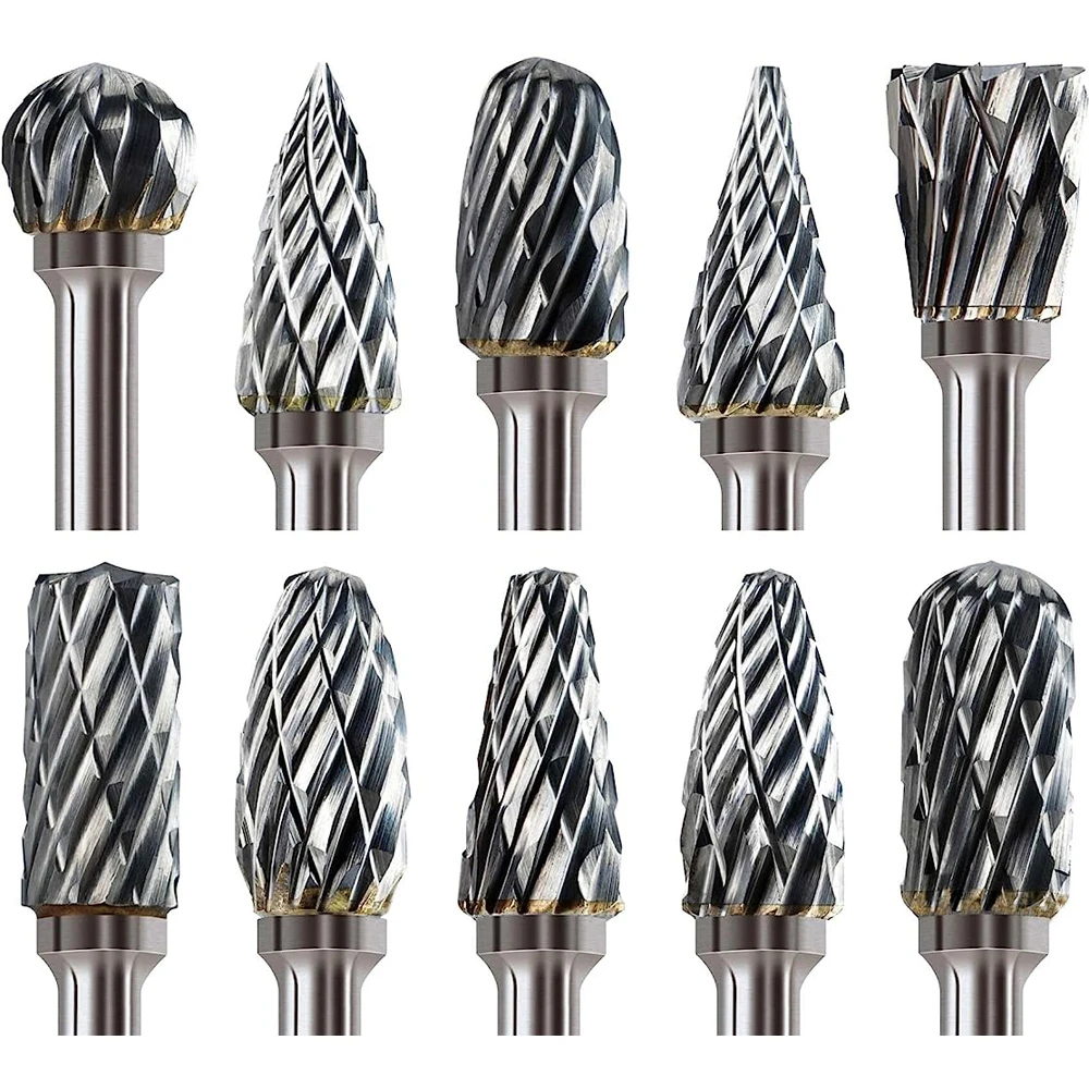 2025 New 10PCS Carbide Burr Set Compatible with Dremel 1/8" Shank Die Grinder Rotary Tool Rasp Bits Wood Metal Carving Grinding