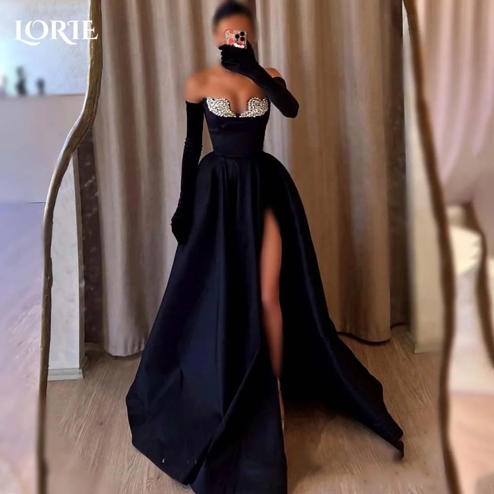 

LORIE High Slit Formal Evening Dresses Mermaid Long Sleeve Prom Ball Gowns Sparkly Tulle Backless Party Dresses Cocktail Dresses