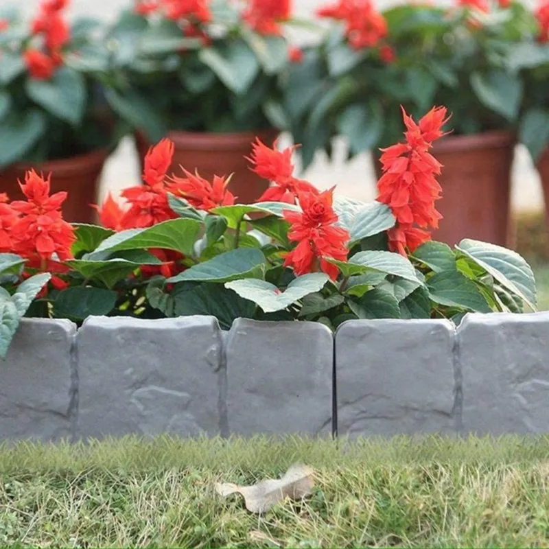 Outdoor Patio Decoration Foldable Fence, Plastic For Garden Fence Panel Stone Simulation Border For Garden Edging 10Pcs