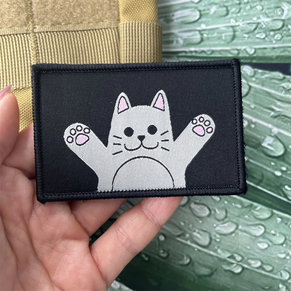 

Pink Eared Cartoon Kitten Morale Cat Emblem Tactical Patches Military Backpack Hook&Loop Sticker