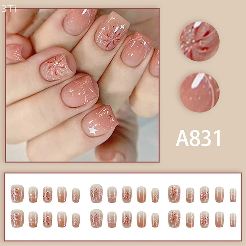 30 шт., румяна, фейерверк в накладных ногтях с клеем, съемные звезды, накладные ногти, короткие квадратные накладные ногти, накладные ногти, типсы для ногтей