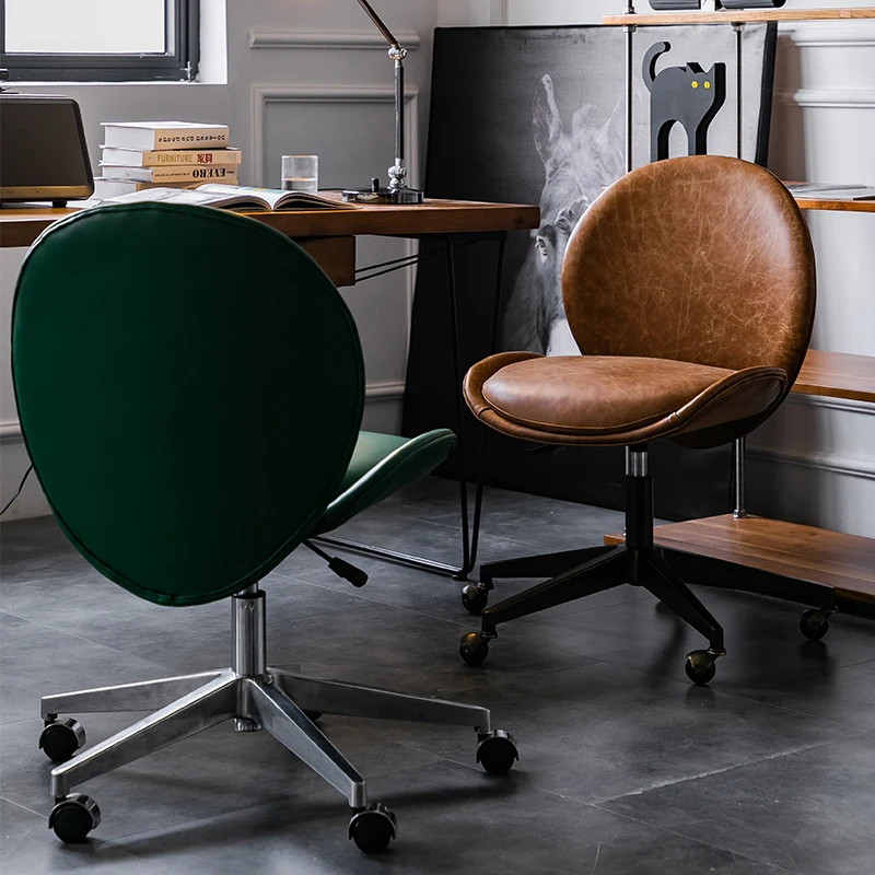 

Light Luxury Study Chair Italian Modern Cowhide Office Leisure Computer Chair Leather Seat Designer Swivel Sandalye Furniture