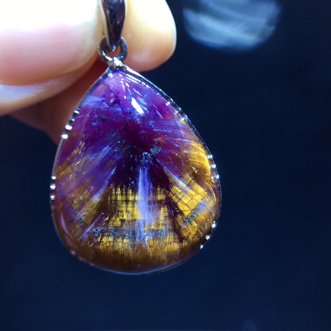 

Natural Purple Cacoxenite Auralite 23 Pendant 25.7/20.4/9.3mm Gold Rutilated Beads Jewelry AAAAA