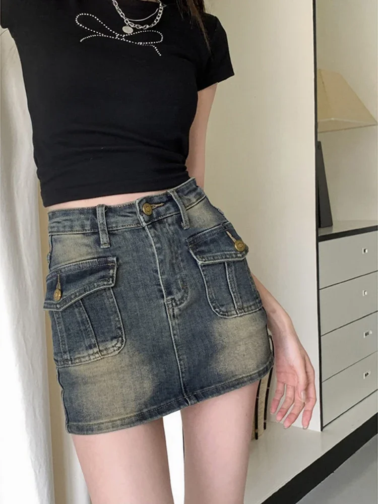 Fashion Street Sexy Casual Woman Skirts High Waist Blue Simple Basic Tight Hip Skirts Female Summer New Slim Denim Women Skirts