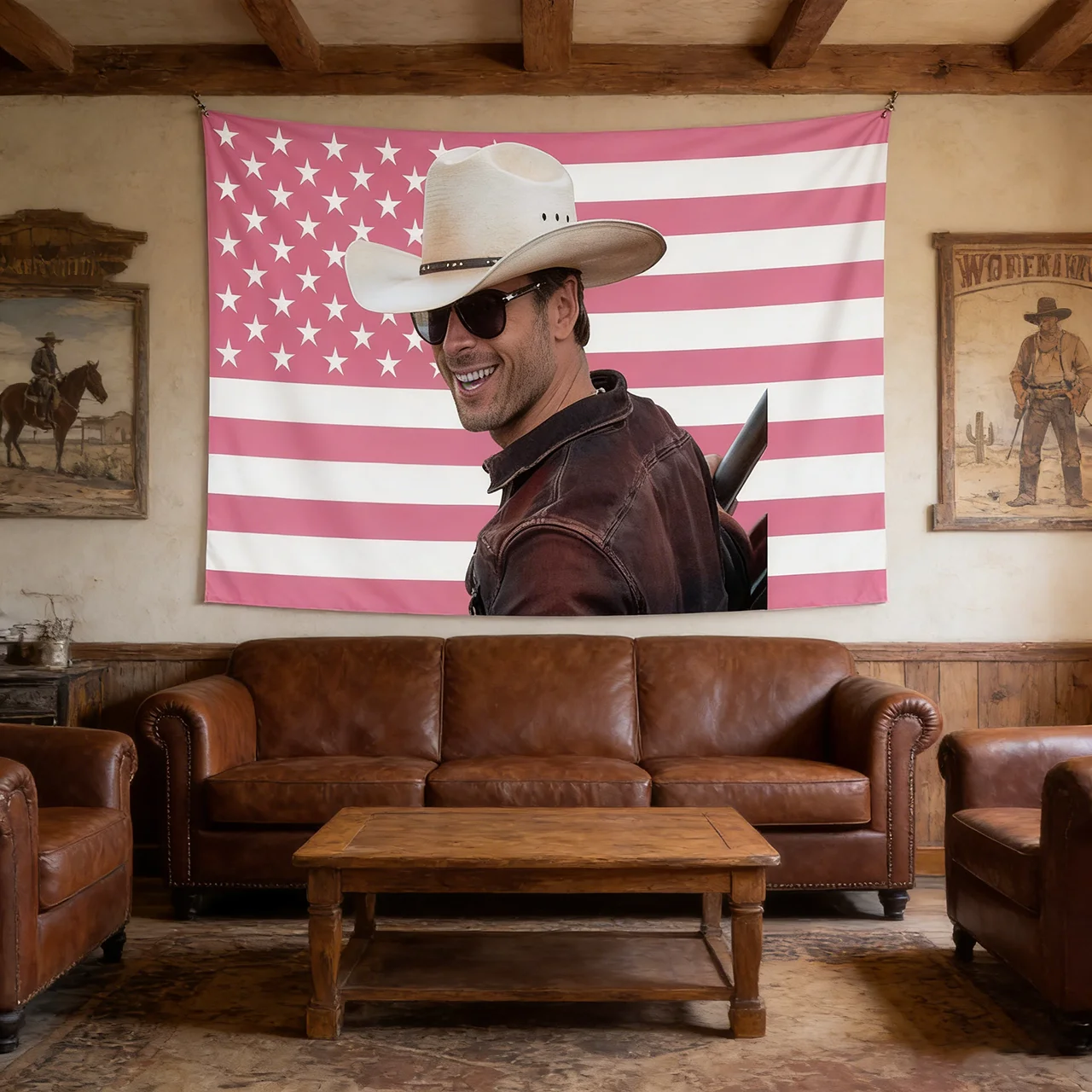 Glen Powell Pink American Flag Wall Tapestry - 