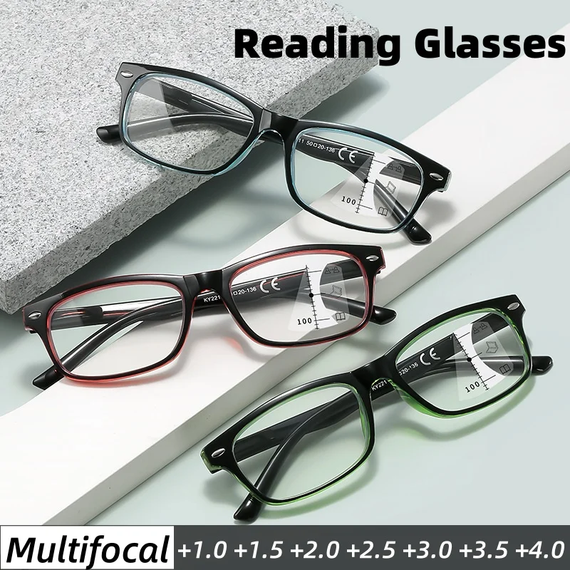 

New Retro Progressive Multifocal Reading Glasses Classic Square Frame Unisex Anti-Blue Light High Definition Eye Protection