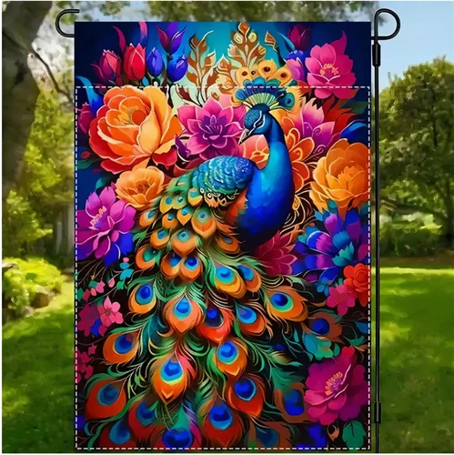 Beautiful Peacock Garden Flag, 12x18in, Double-Sided-Bright-High Quality Burlap PPZ
